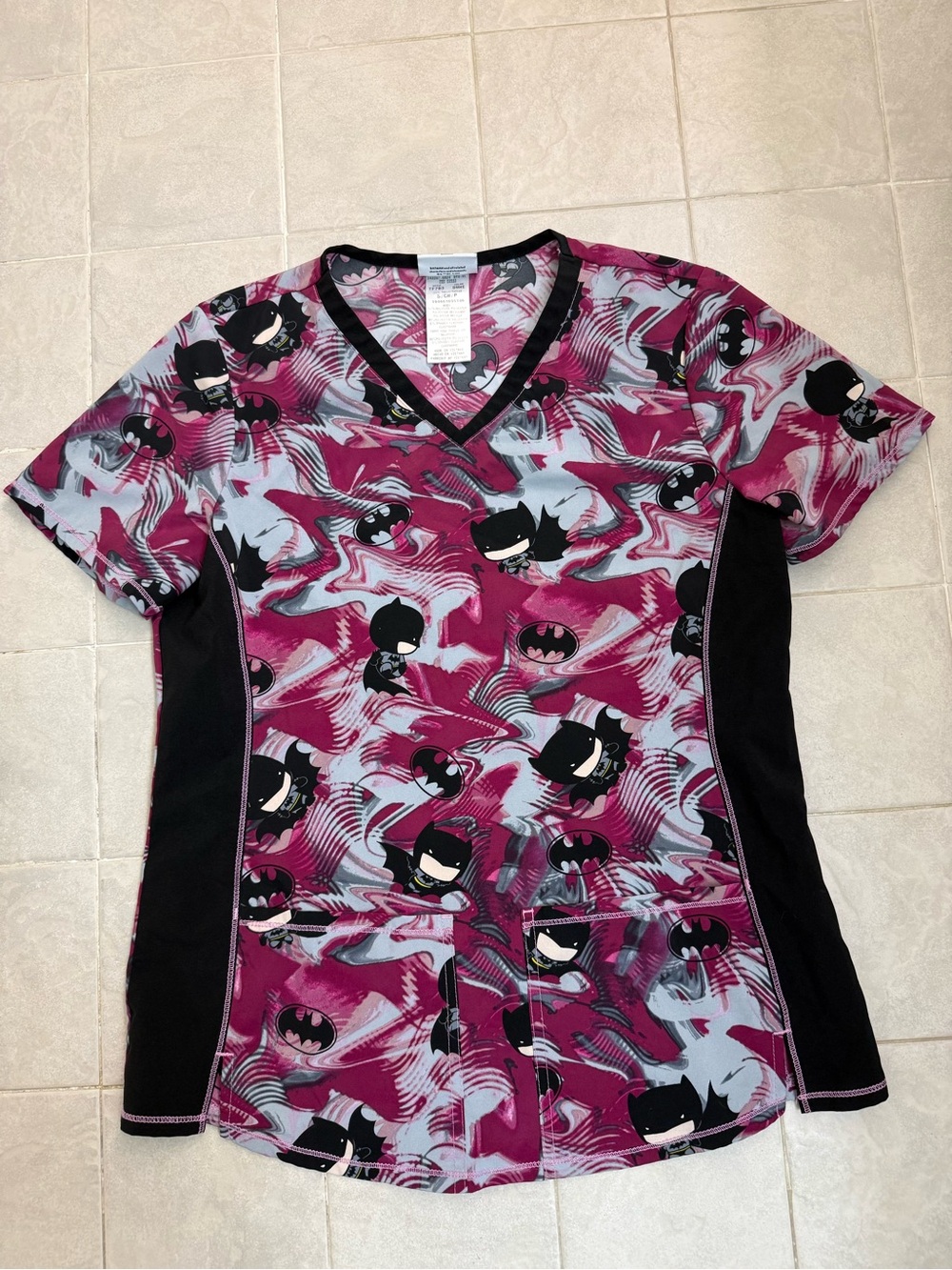 DC Batman V-Neck Scrub Top - Pink & Black